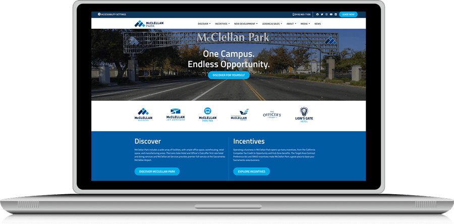 image of laptop displaying home page of mcclellan park website